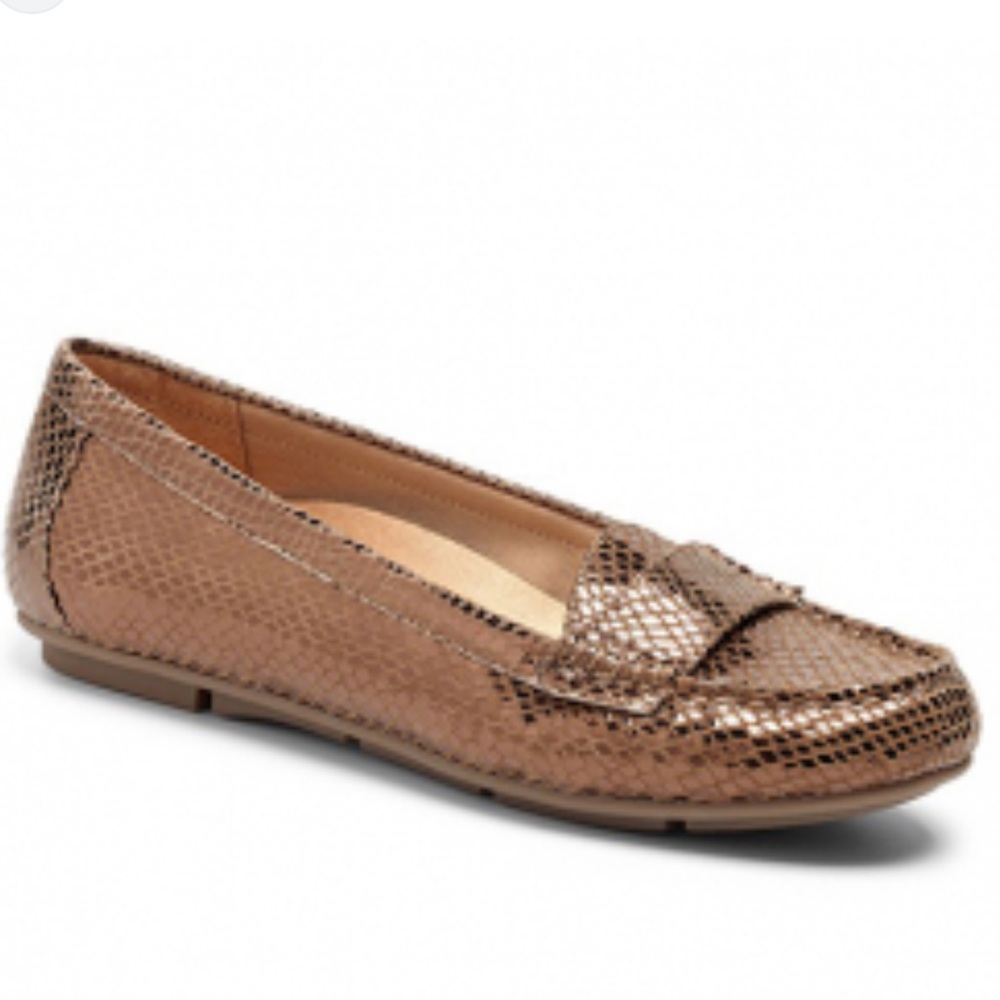Vionic Chill Larrun Bronze Gold Metallic Snakeskin Flats Loafers 8.5